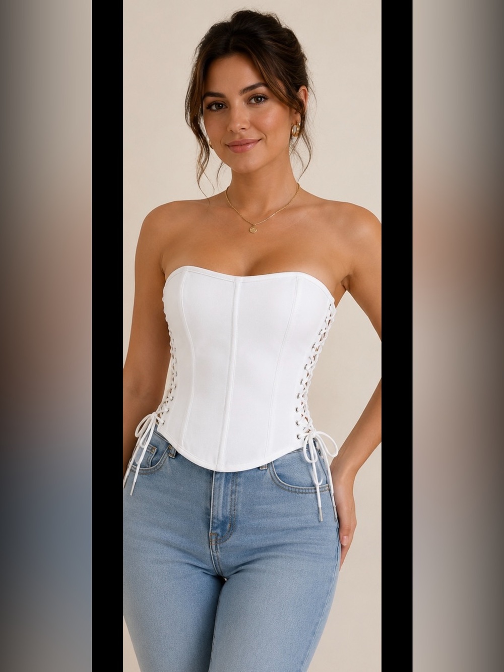 Sz 10 PrettyLittleThing White Side Lace Corset Waist Cincher Belt